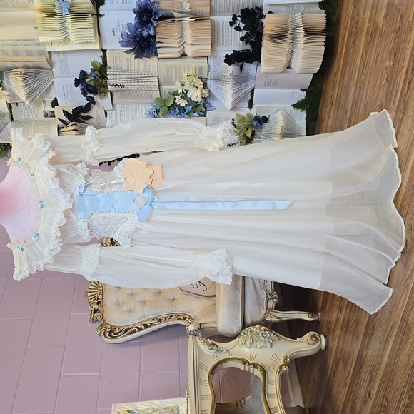 NWT Lacemade Blue Hydrangea Corset Dress XS Cream - Picture 1 of 16